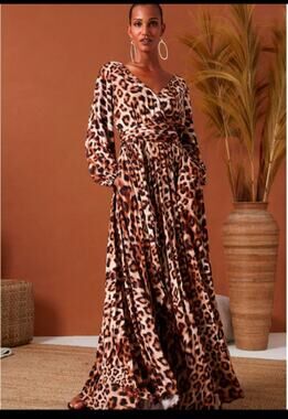 Erika Pena Sahara Short Sleeve Animal Print Wrap Belt Maxi Dress Size XS/S